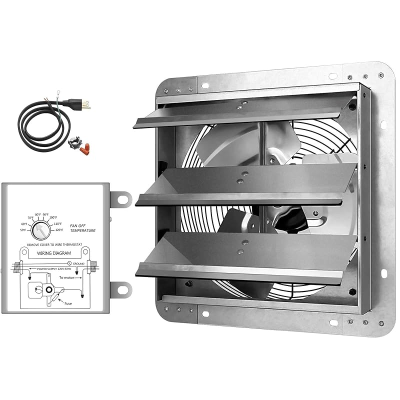 20 Inch Wall Mounted Exhaust Fan with Temperature Controller, Aluminum Louvers, 3368 CFM