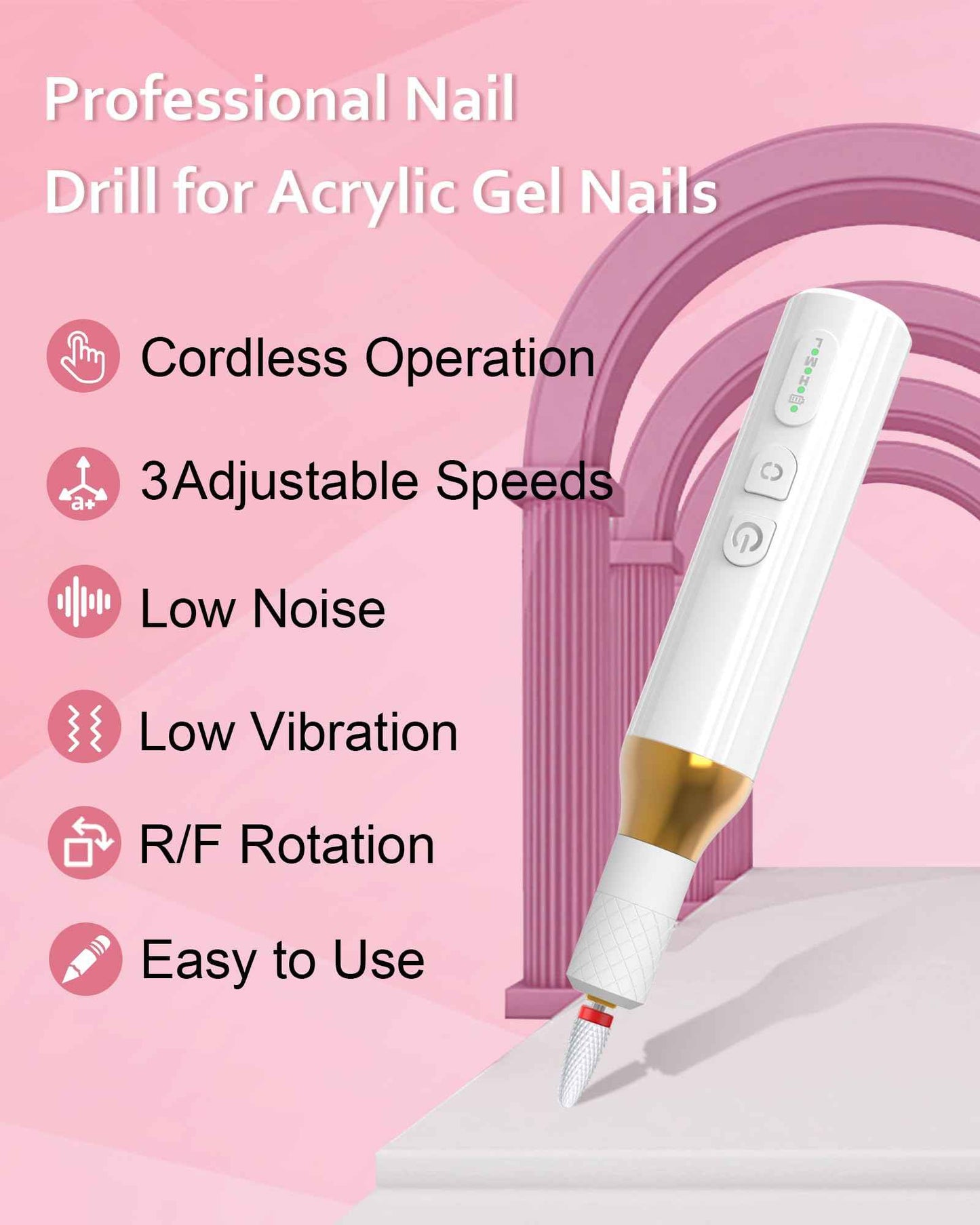 DEEHENK Nail Drill,Cordless Electric Files for Gel Nails E-File Manicure Kit Women Rechargeable Drill para Uñas Profesional Machine Grinder Acrylic White (M918)