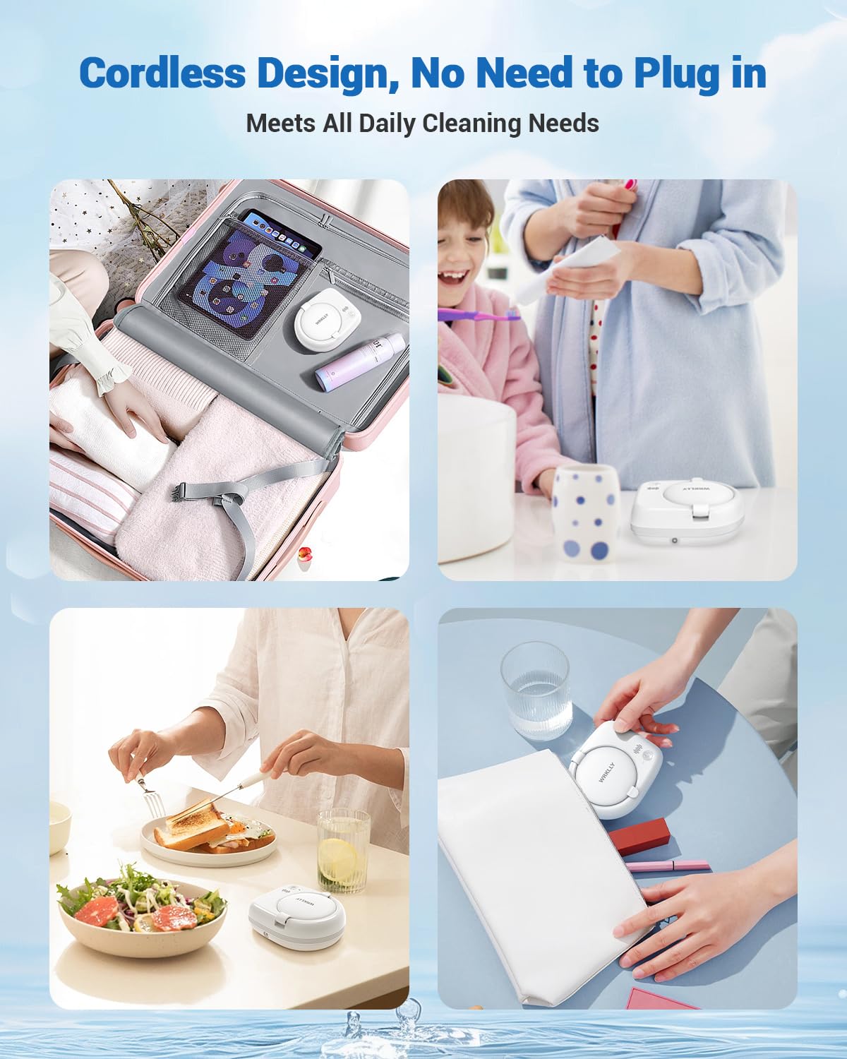 Wrklly Rechargeable Ultrasonic Retainer Cleaner Machine | 50kHz 1.9 inch Ultra-Thin Portable | Night Guard Aligners Jewelry |6pcs Cleaner Tablets Included | Quick & Deep Clean Modes | FSA HSA Approved