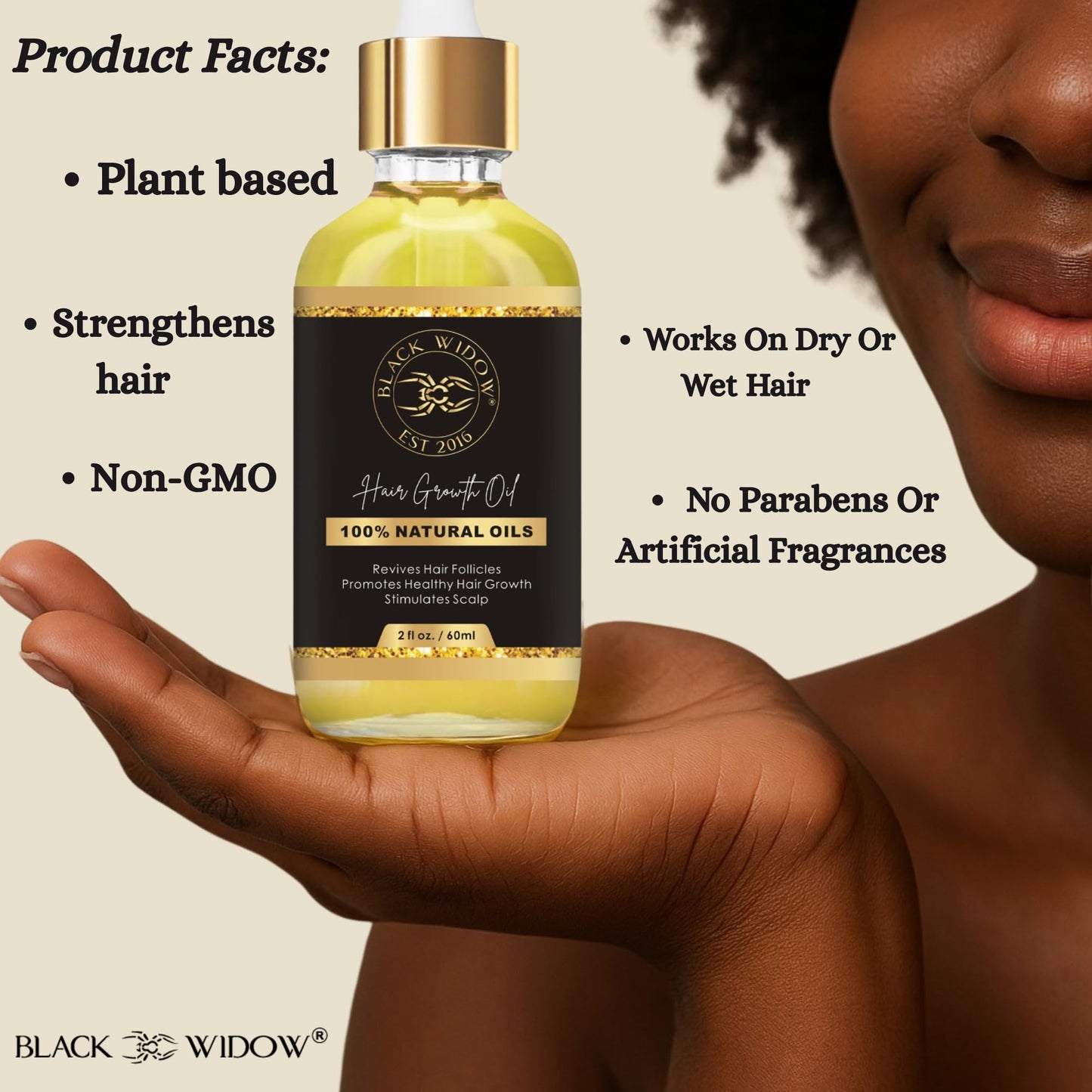 Black Widow Hair Growth Oil 2 oz – All-Natural Follicle-Stimulating Blend with Botanical Oils & Vitamins – Reduces Thinning, Builds Density & Length