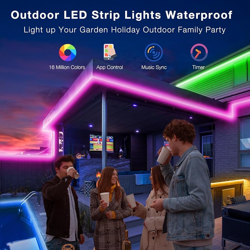 Outdoor LED Strip Lights 200ft IP67 Waterproof with App Control & Music Sync (DAYBETTER) - RGB Color Changing