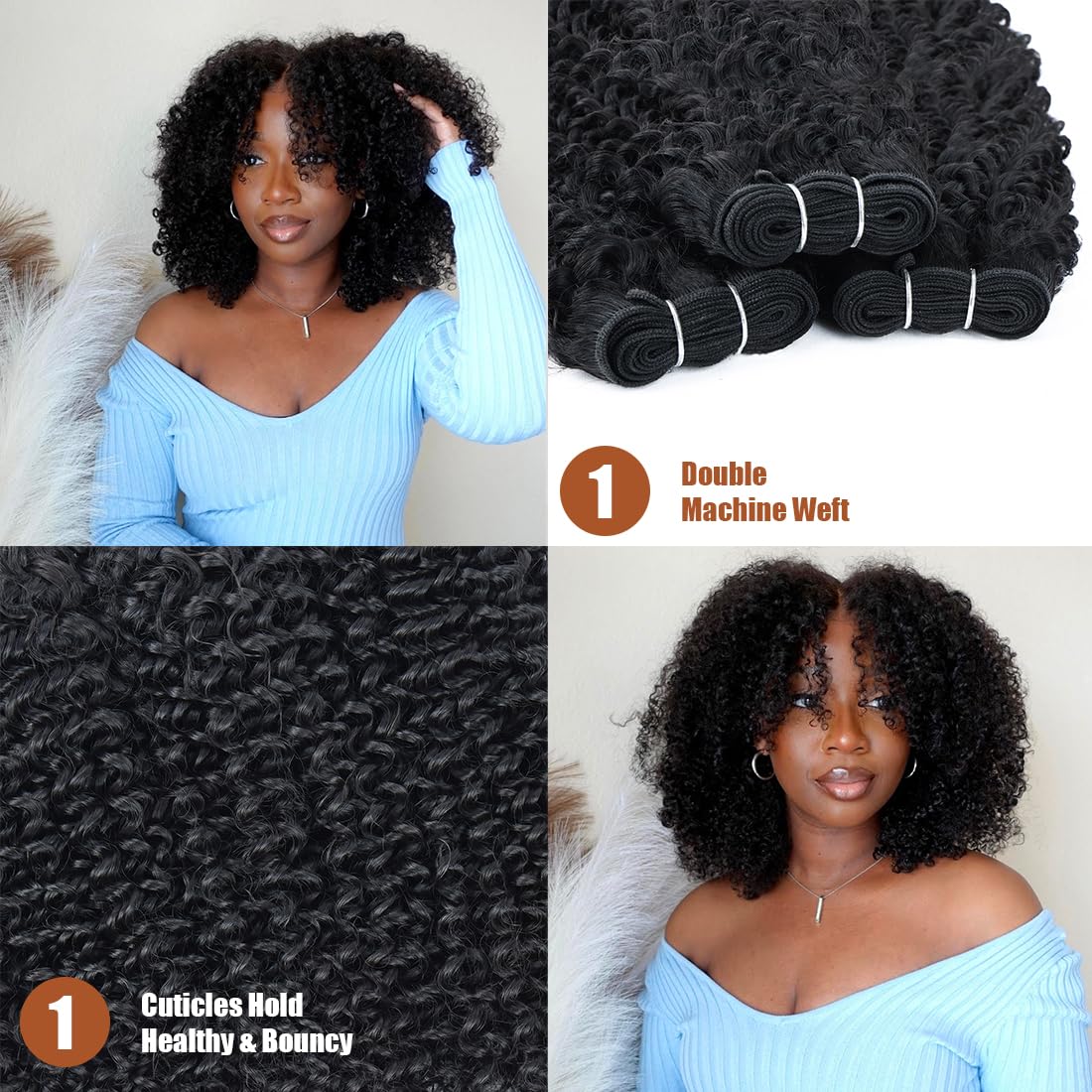 Ladoux Kinky Curly Bundles Human Hair 20 22 24 26Inchs Kinky Curly Human Hair 4 Bundles 100% Unprocessed Brazilian Virgin Remy Hair For Women Natural Black Color