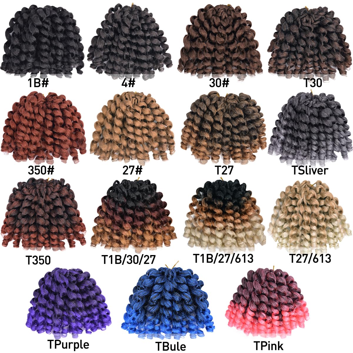 Wand Curl Jamaican Crochet Hair 8 Inch 5 Packs T1B/27/30 80g/pcs Ringlet Twist Hair Extension Crochet Braids