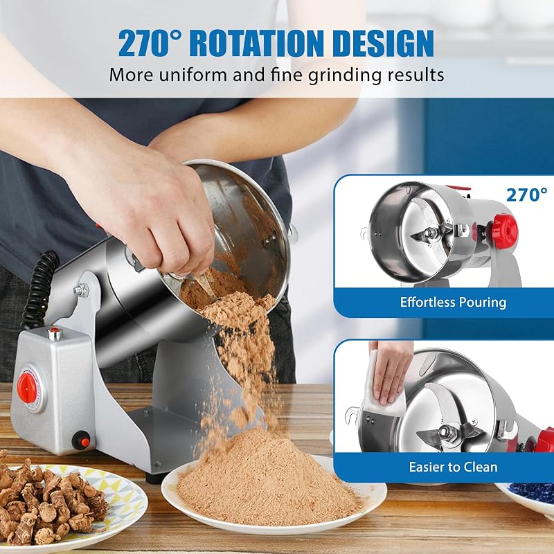 800g 3000W Electric Grain Mill Grinder for Dry Grains & Spices - Stainless Steel Home Use