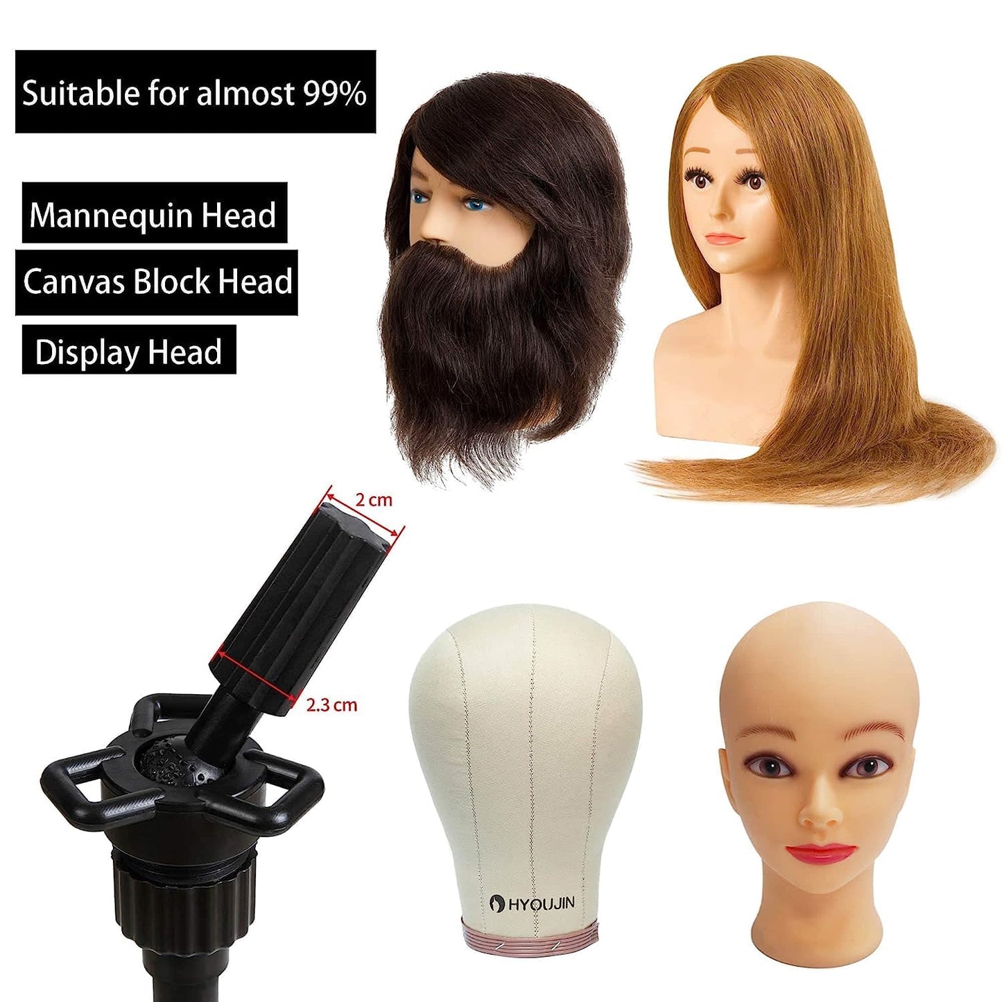 HYOUJIN Tall Wig Head Stand,Wig Stand Tripod Mannequin Head Stand Adjustable Stand With Foot Panel for Mannequin Head,Manikin Head,Canvas Block Head with Wig Caps,T-Pins,Carry Bag 35.4-52.4 inch