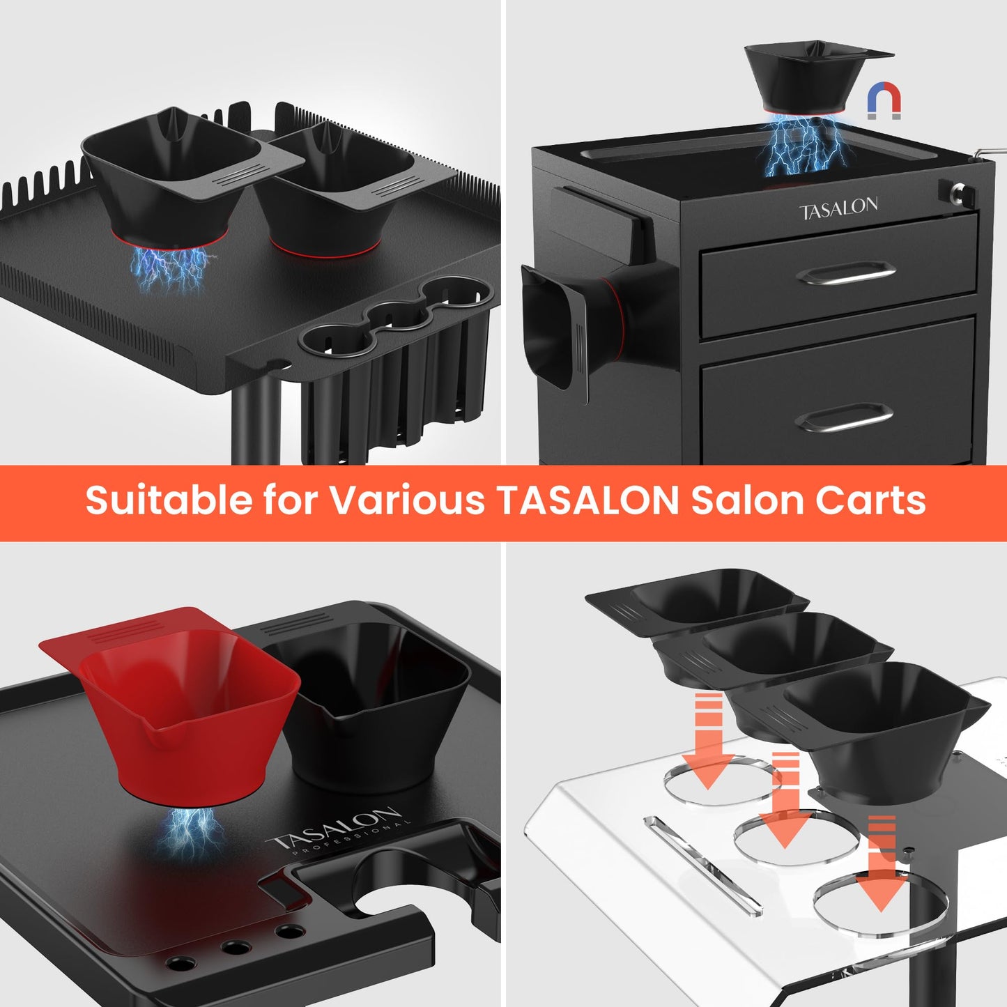 TASALON 2 Piece Magnetic Plastic Hair Dye Mixing Bowls Set, Beauty Salon and Barber Styling Bowls for Hairstylists, Black
