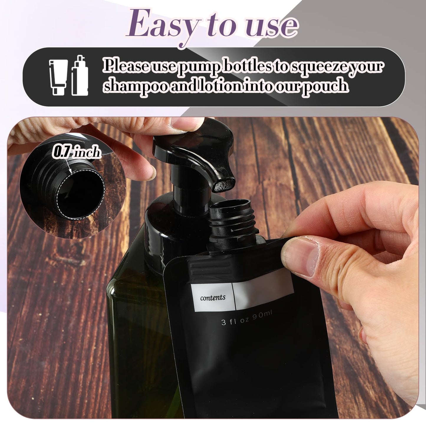 Funnymoom 3 oz 60 Pack Leakproof Empty Squeeze Pouches Refillable Travel Size Containers Liquid Pouches for Toiletries TSA Approved Travel Lotion