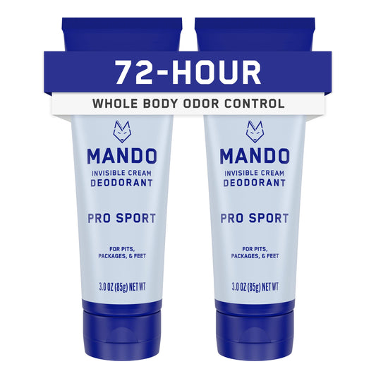 Mando Whole Body Deodorant For Men - Invisible Cream - 72 Hour Odor Control - Aluminum Free, Baking Soda Free, Skin Safe - 3 ounce (Pack of 2) - Pro Sport