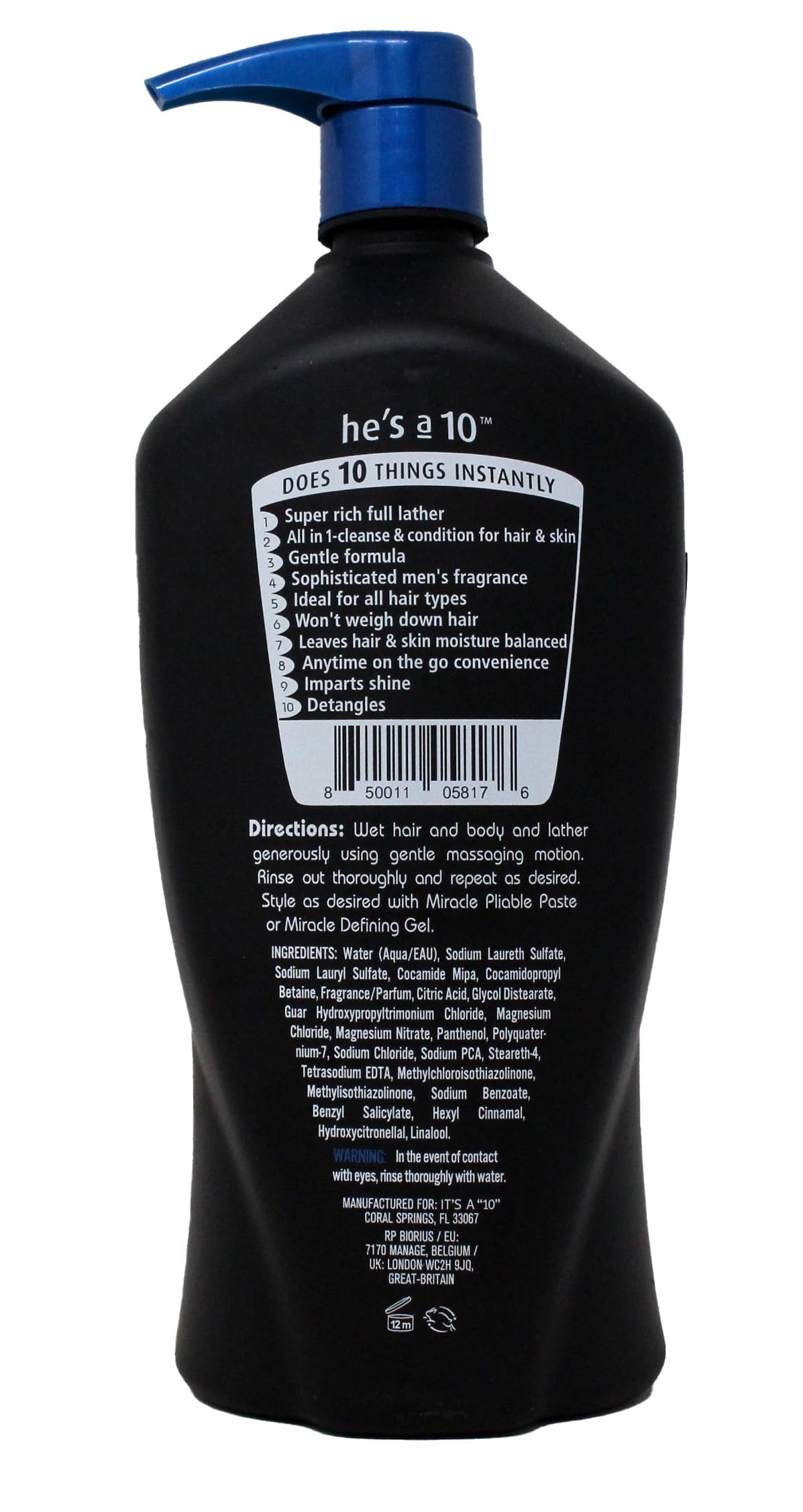 It's a 10 Haircare He's a 10 Miracle 3-IN-1 Shampoo, Conditioner & Body Wash 1 Liter