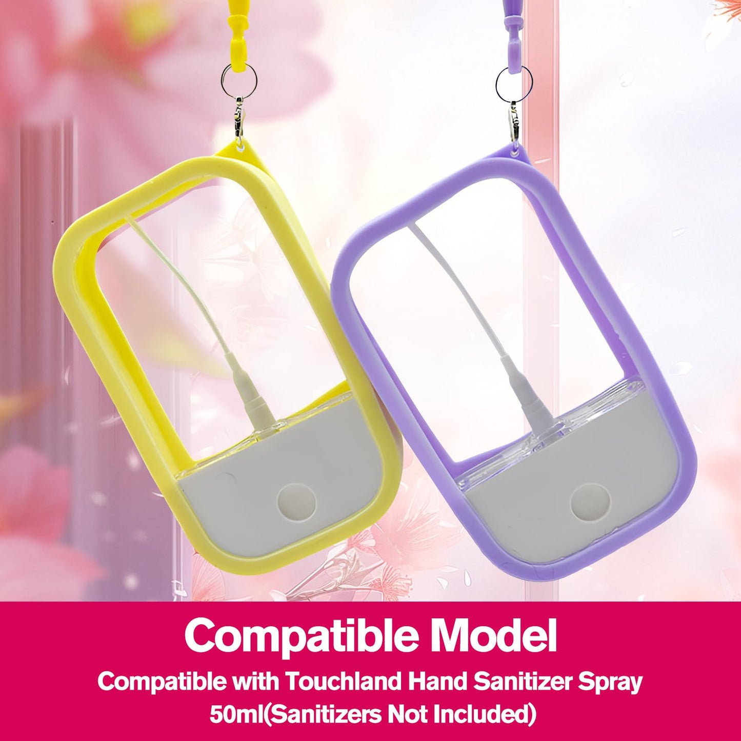 Silicone Case for Hand Sanitizer Spray 2025 Upgrade,Protective Case with Keychain,Non-Slip Grip,with Dust Cover& 50ml Portable Spray bottle&funnel (purple+blue+pink)