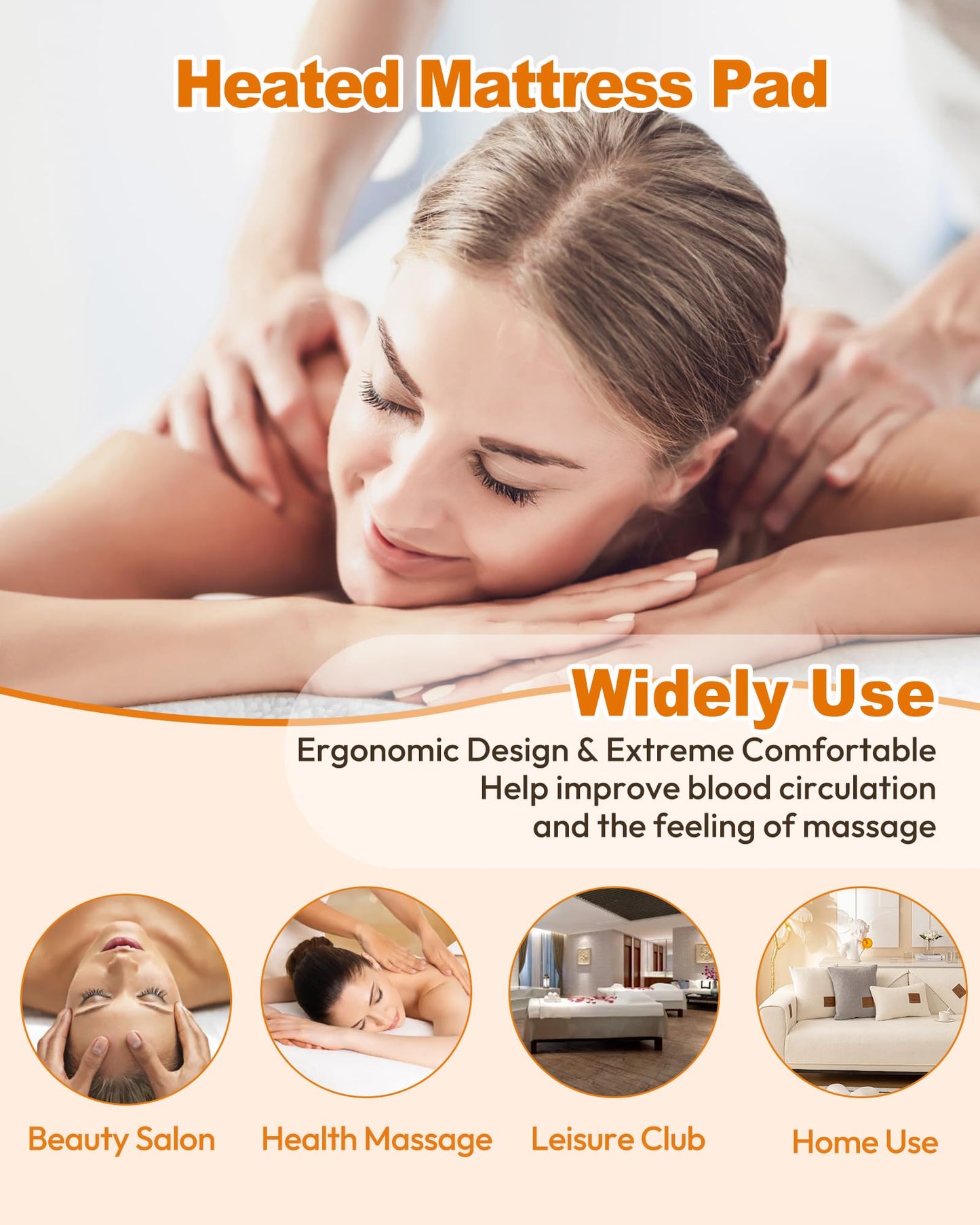 Massage Table Warmer Pads Heated Mattress Pad 9 Heat Settings Professional SPA Bed Warmer (71" x 30"), Digital Heat Control Pad Electric Heating Pad, w/Overheat Protection for Massage Bed & Spa,White