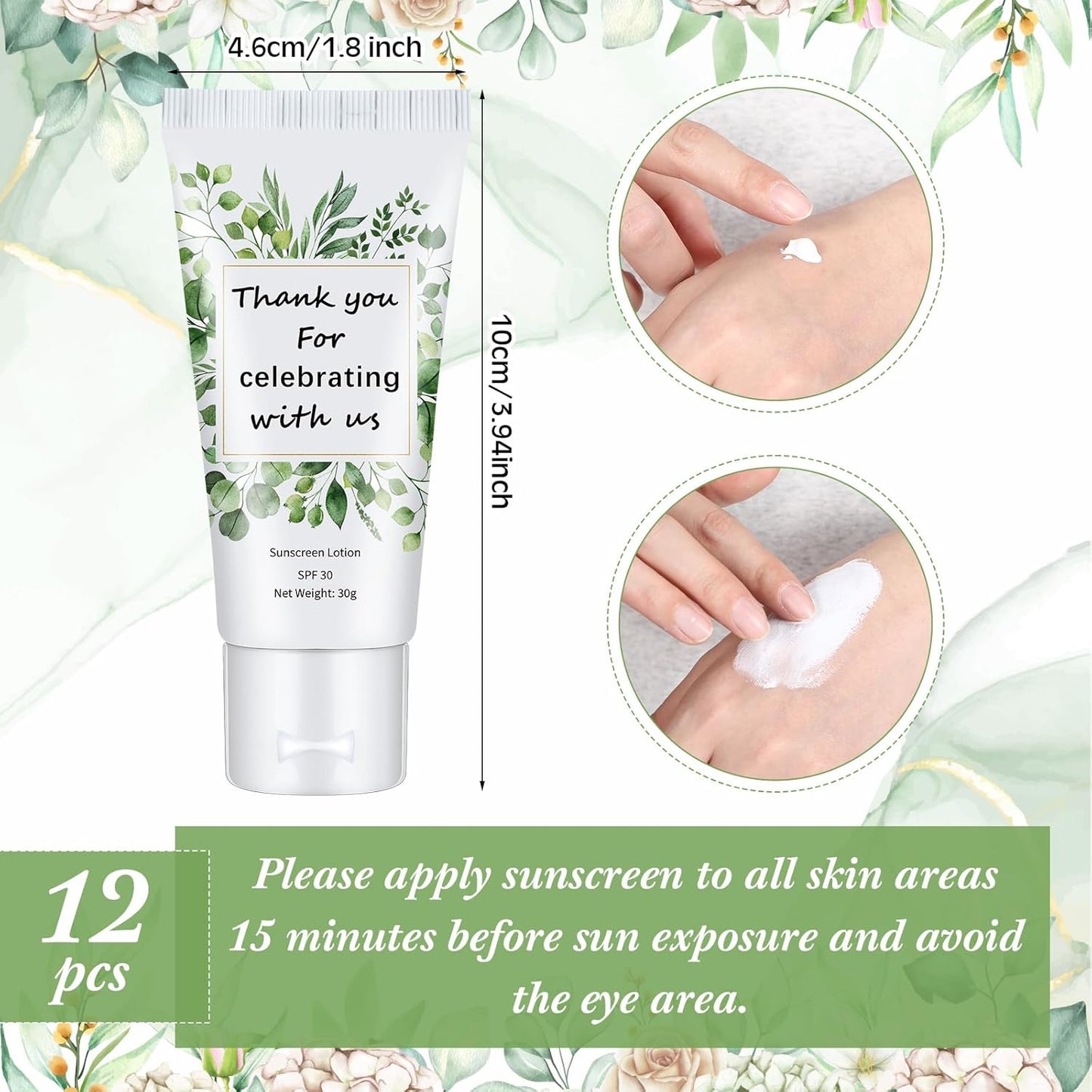 12-Pack SPF 30 Mini Sunscreen Lotion - Travel Size, Water Resistant, Perfect for Wedding Favors & Summer Gifts