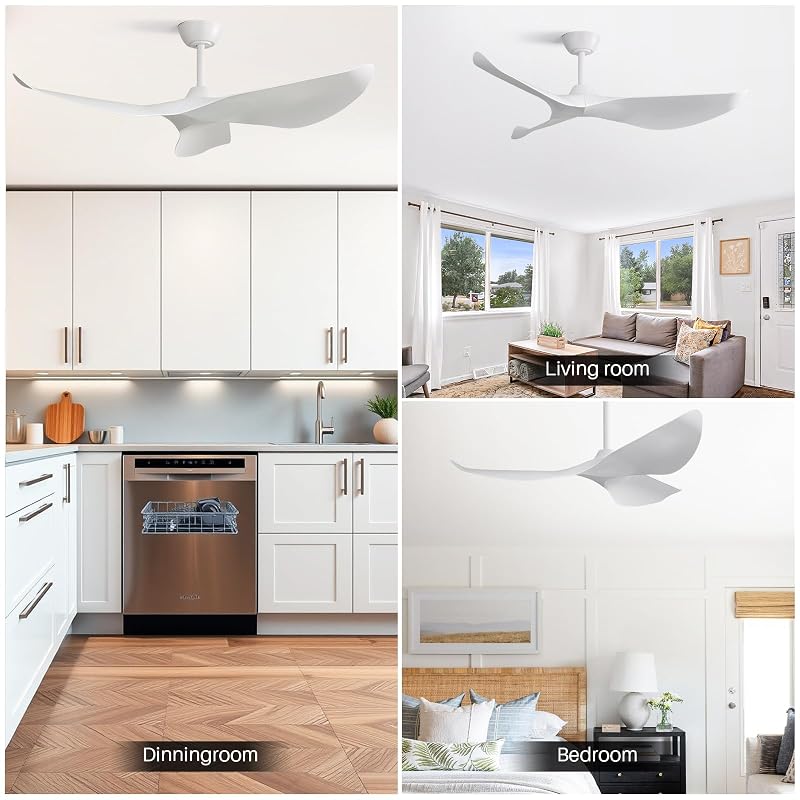 52-Inch White Ceiling Fan with Remote, 6 Speeds, Low Profile Dc Motor - A-52 Inch/White+52 Inch