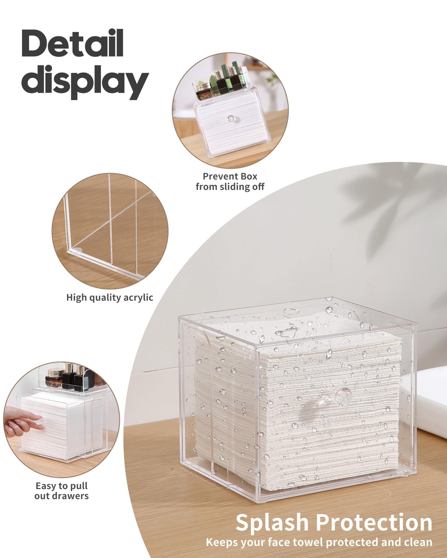 Wanapure Disposable Face Towel Holder With Makeup Organizer, Acrylic Storage Box for Clean Skin Club With Drawer, Luxe Box (Excluding Facial Towels)