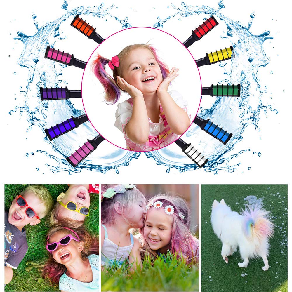EBANKU Temporary Hair Chalk Comb, 10 Color Washable Hair Chalk Set for Girls Kids Gifts on Cosplay DIY Halloween Christmas Day Birthday Party