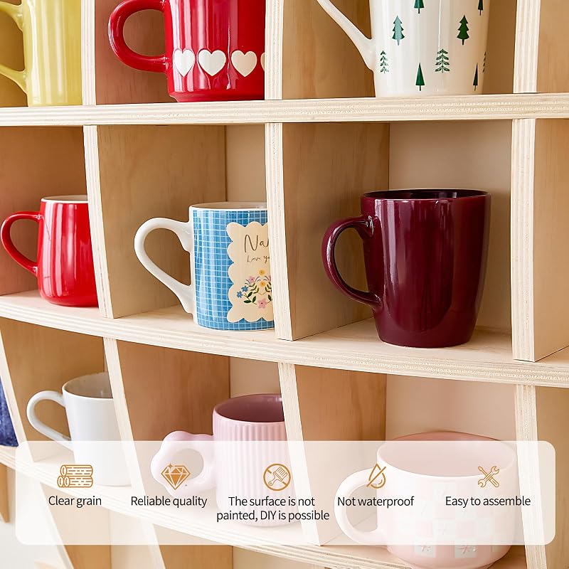 Oversize 46 x 46 Inch Wall-Mount Mug Display Shelf with 28 Slots