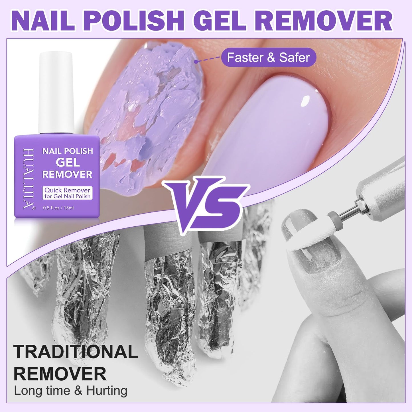 Gel Nail Polish Remover, Gel Polish Remover Kit - Quickily and Easily Removes Gel Nail Polish at Home in 2-5 Mins - No Need for Foil, Soaking or Wrapping,15ml