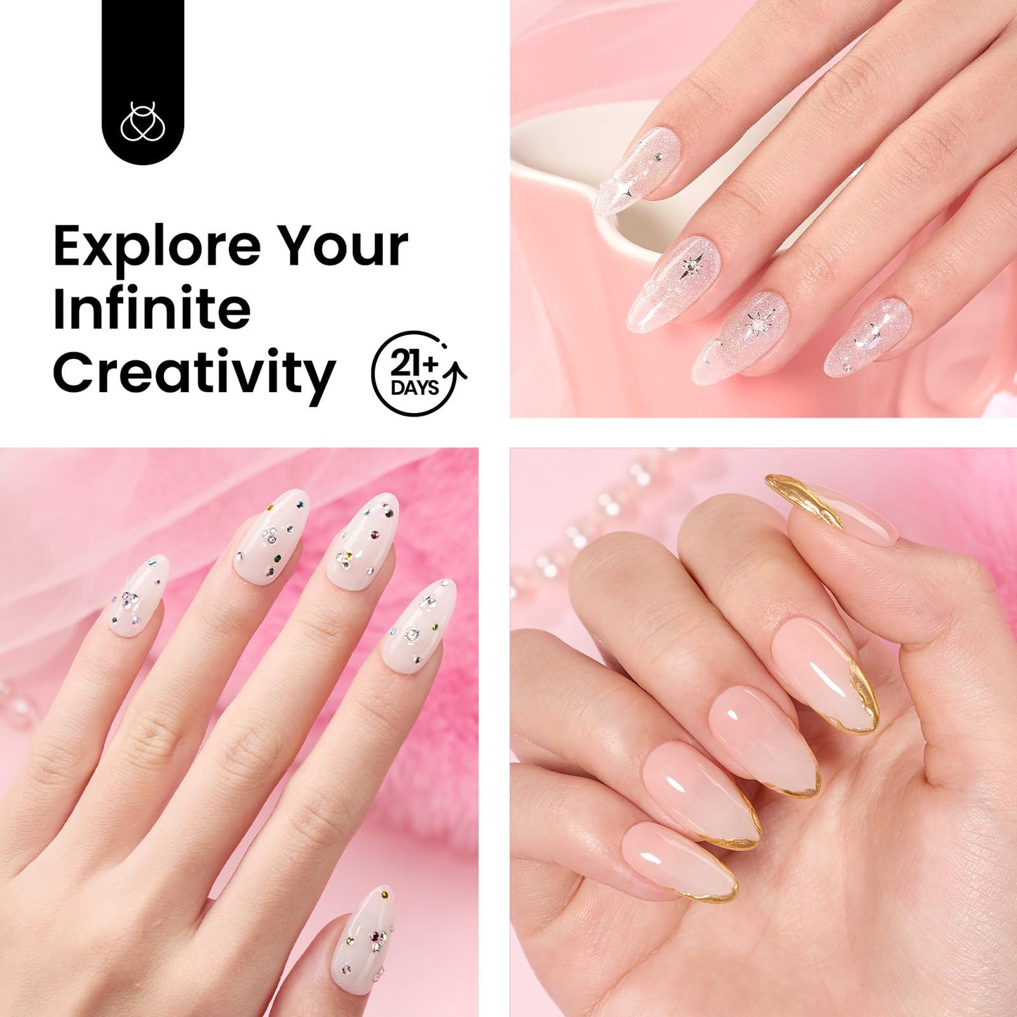 Beetles Pink Nude Dip Powder Nail Kit, 20 Colors Neutral Jelly Pink Sheer Glitter White Dip Nails Powder Starter Kit, Jelly Effect French Nail Art Starter Manicure Salon DIY Home Gift for Women