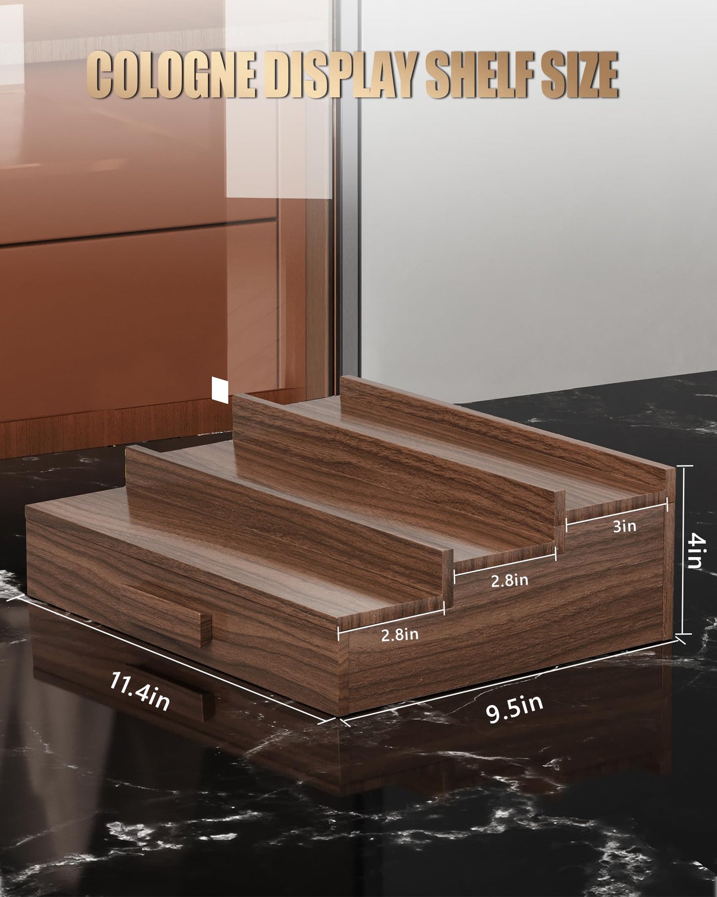 Gernshe Solid Ash Wood Cologne Organizer for Men,3 Tier Cologne Stand,Cologne Shelf Display Holder,Perfume Stand Organizer with Storage Drawer and Hidden Compartment,Great Gift for Men,Walnut