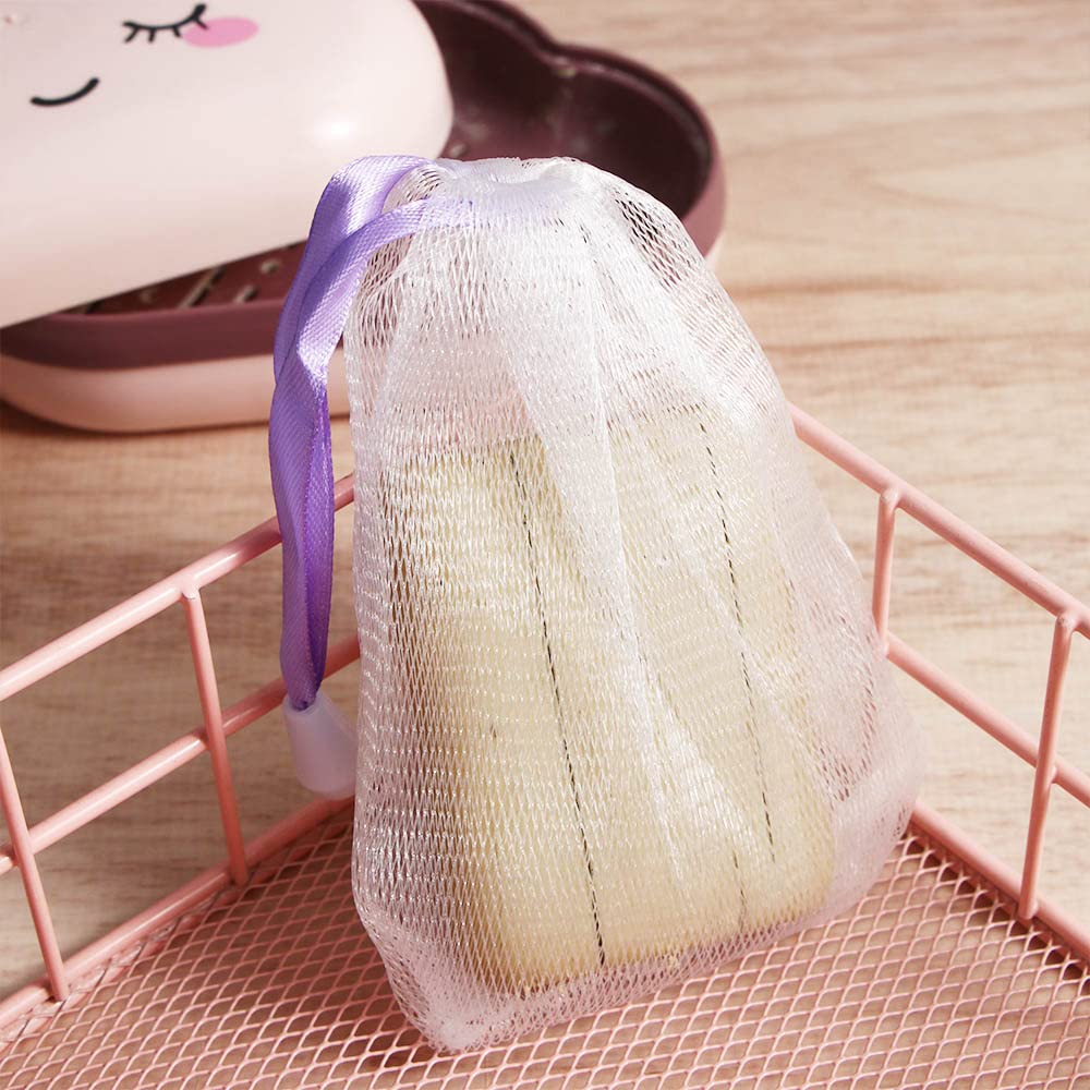 10 Pcs Foaming Mesh Bag, Portable Face Cleansing Foaming Nets Hangable Mesh Soap Pouch, Bubble Foam Double Layer Net with Drawstring