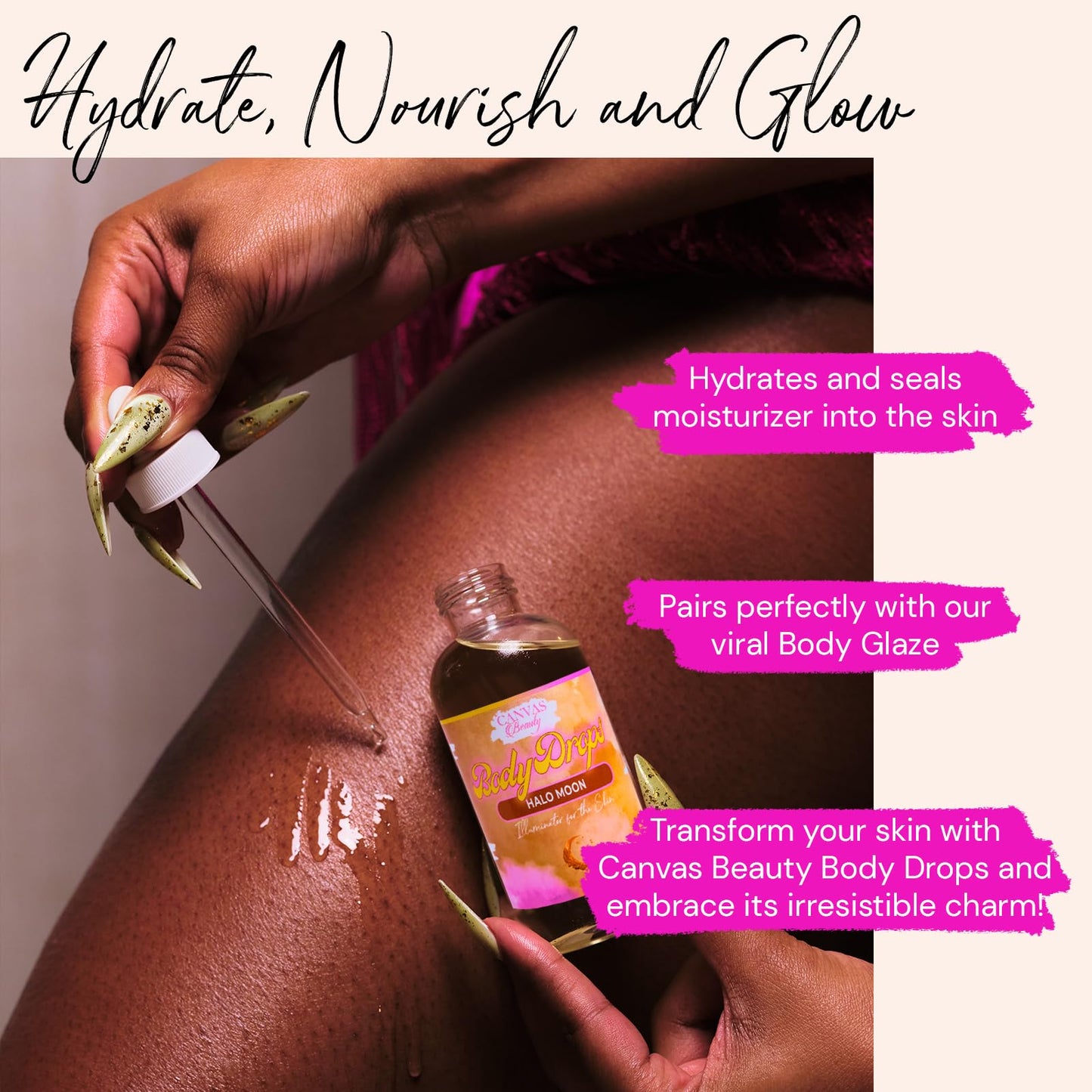Canvas Beauty Body Drops, Halo Moon - With Coconut Oil, Jojoba Oil & Vitamin E
