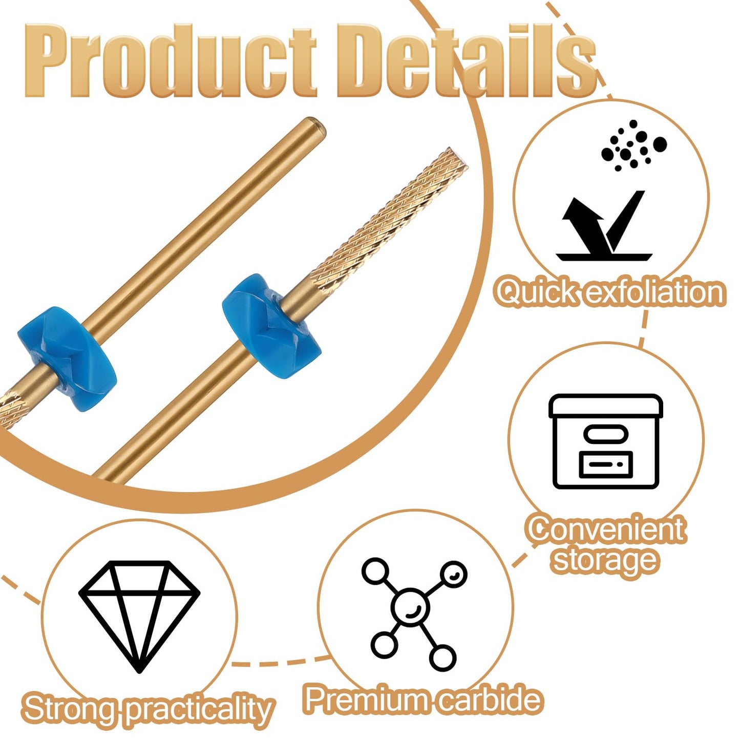 2 PCS Nail Drill Bits, Cuticle Clean Drill Bit, Carbide Drill Bits Remover Cuticle Bit for Cleans Dead, Suitable for Electric Nail File, Gold