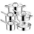 Stainless Steel 10-Piece Cookware Set - Induction Ready Pots & Pans, Oven Safe to 500°F