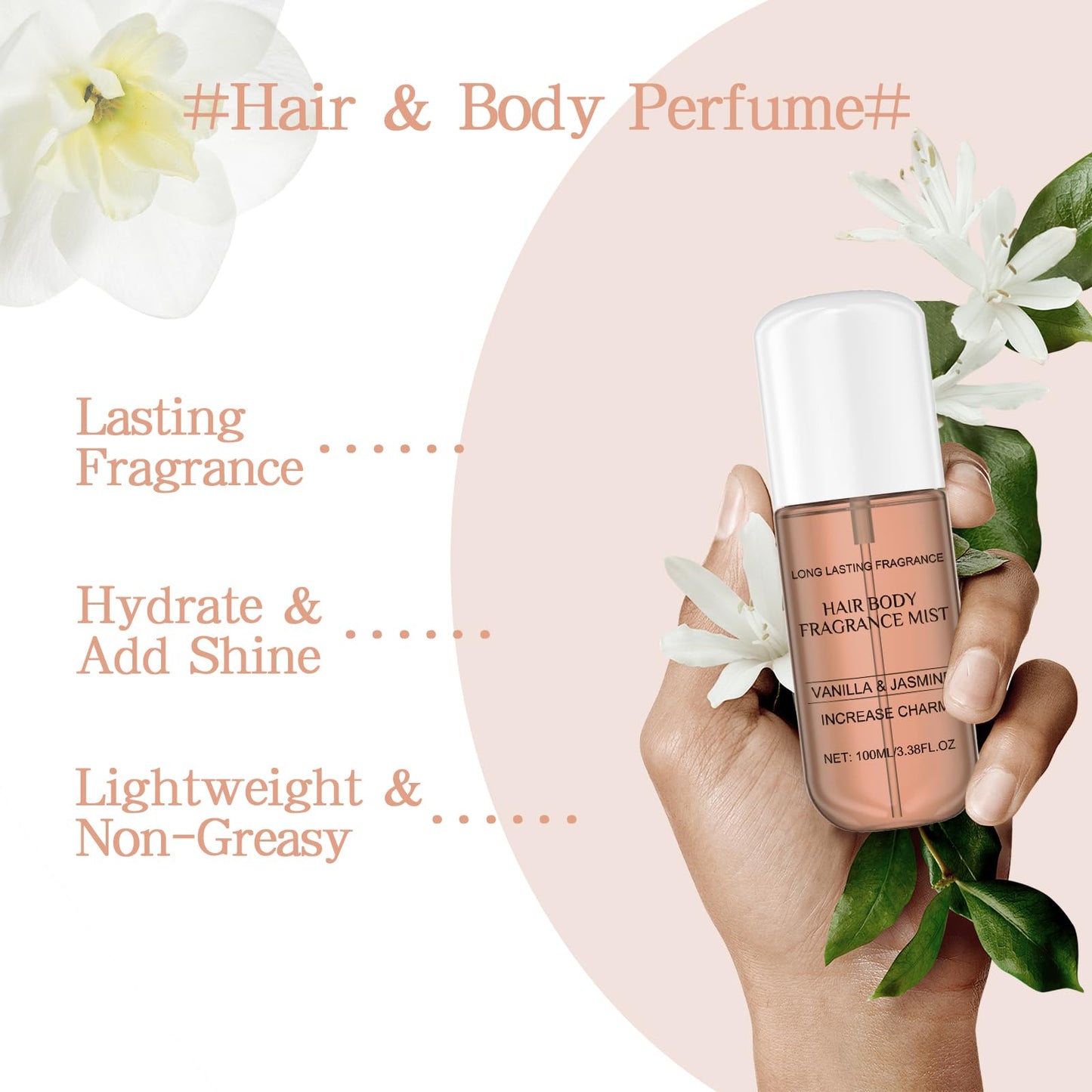 Agthyuve Hair Perfume for Women, Long Lasting Pheromone Perfume Spray, Jasmine Vanilla Fragrance, Daily Hair & Body Mist, Vegan & Cruelty-Free 100ml