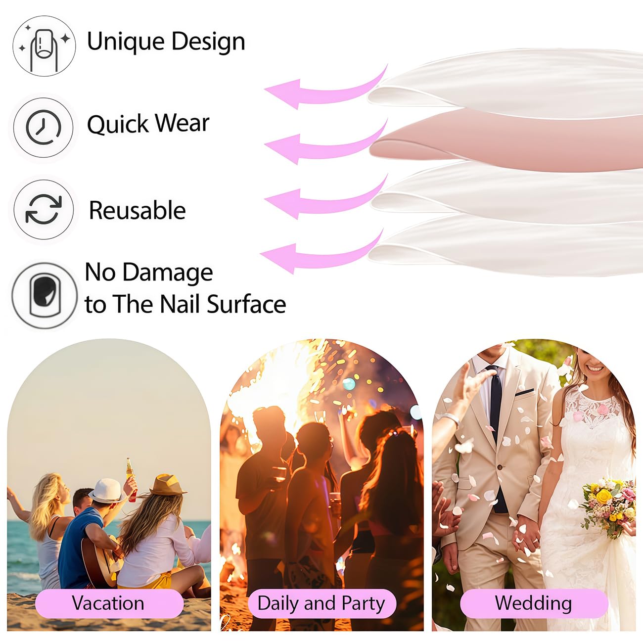 French Tip Press on Nails Almond Long Fake Nails with Strawberry Embossed Pattern Water Drop Design Acrylic Full Cover False Nails Summer Artificial Nail Women Daily Wear Nail Decoration