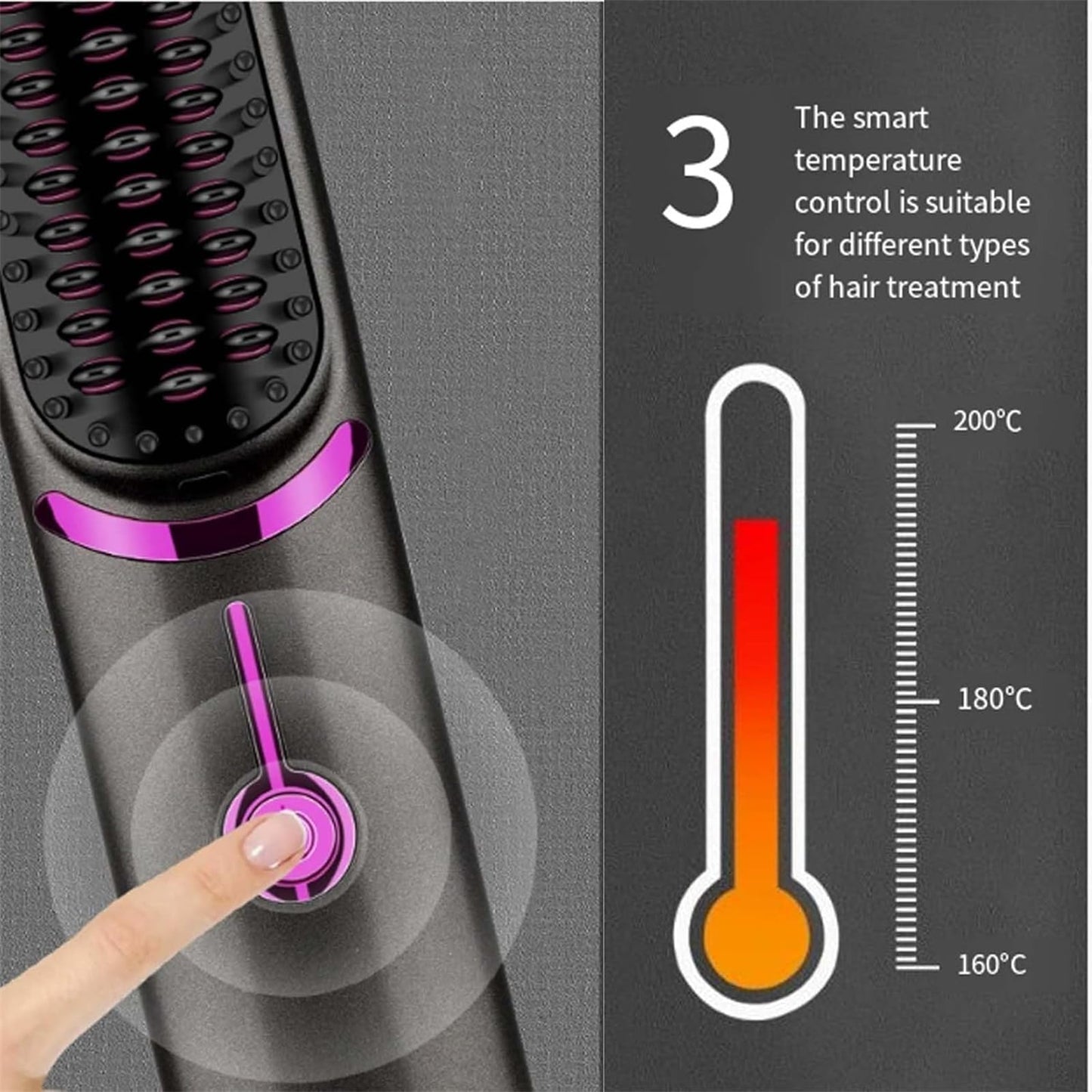 Healira Hair Straightener, Styluse Portable Hair Straightener Brush, 2-in-1 Straightener & Curler, 3 Adjustable Temperature, Rechargeable Wireless Comb, Style Your Hairs in Minutes (Black)