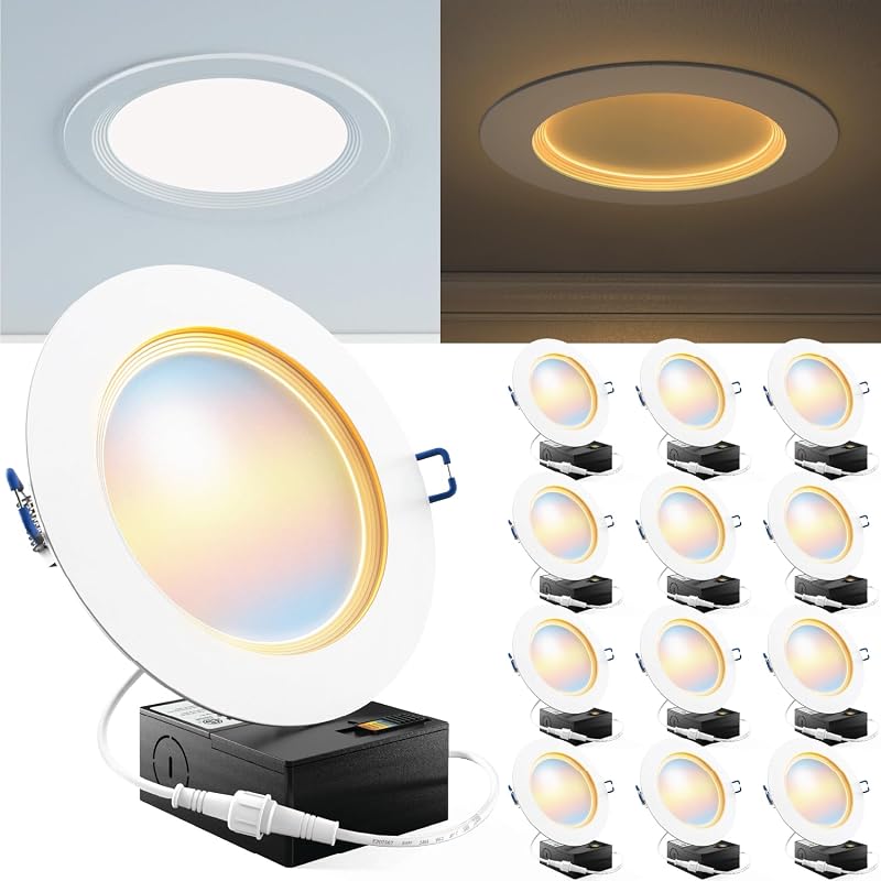 Sunco 6 Inch Slim Recessed LED Downlight with Night Light - 5CCT, 12 Pack, Plug-in Junction Box