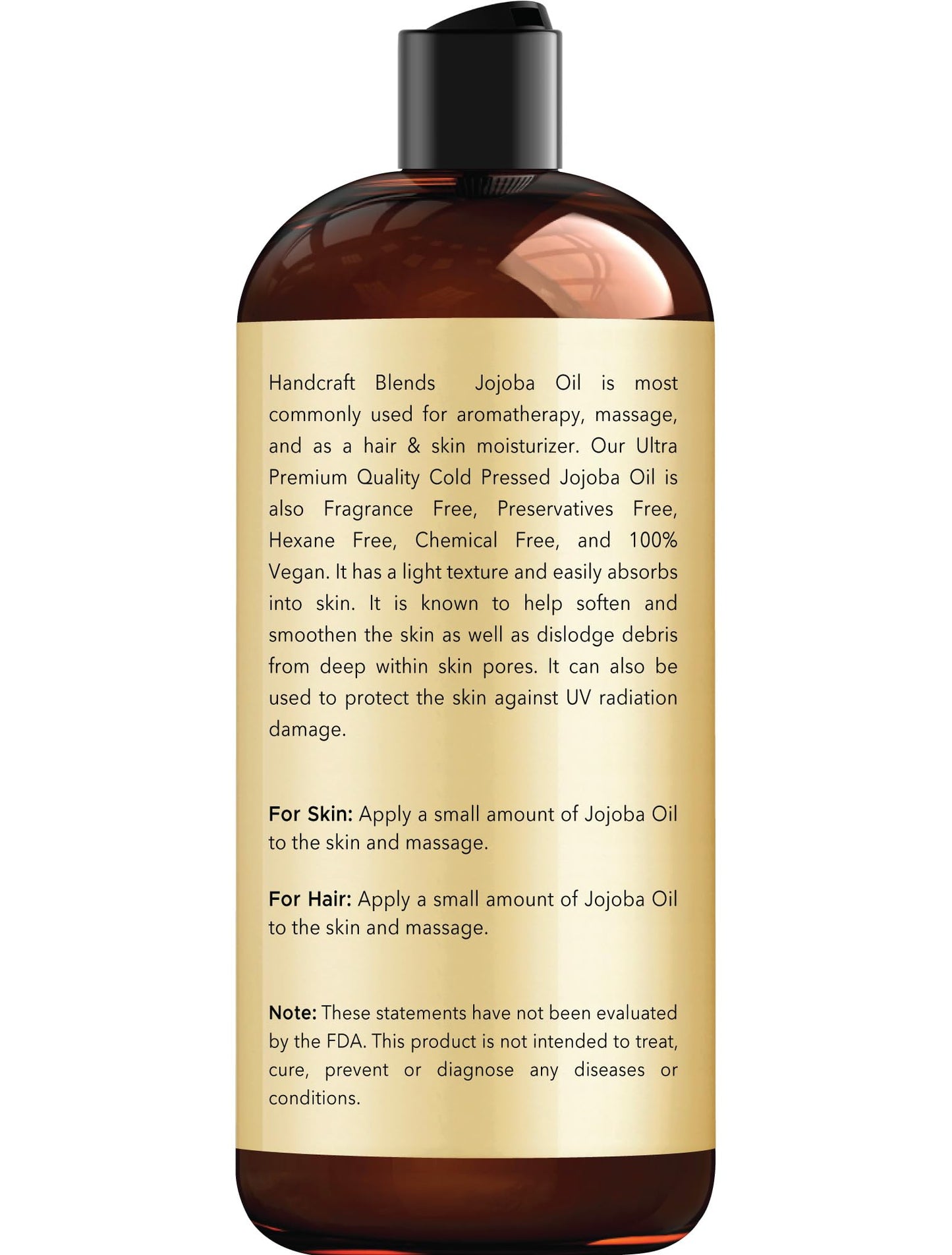 Handcraft Blends Jojoba Oil - Cold-Pressed 16 Fl Oz - 100% Pure and Natural Premium Grade Carrier Oil for Skin and Hair - Body Massage - Hexane-Free - Hair Relaxer for Tight Curls
