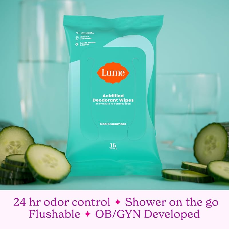 Acidified Deodorant Wipes with Mandelic Acid, Aluminum Free - 15 Count (Pack of 6) - Cool Cucumber