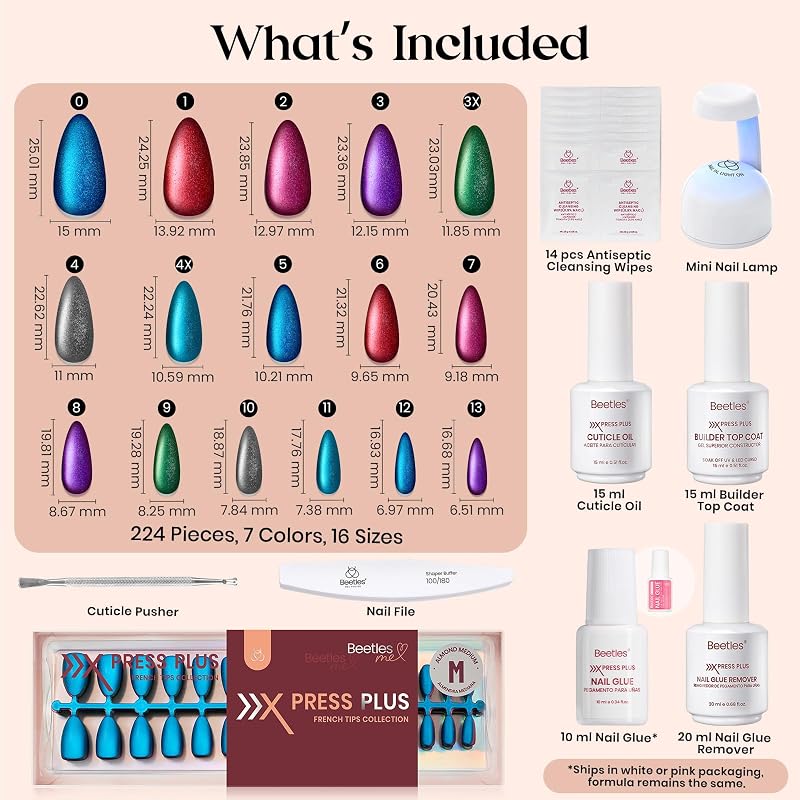 Beetles Cat Eye Nails Kit A - Galaxy CatEye Medium Almond Press On Nails, 224Pcs