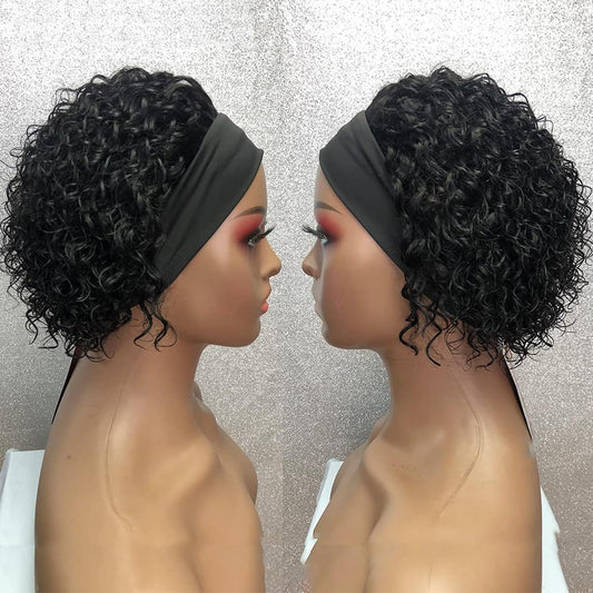 Short Curly Black Wigs For Women Glueless Wig, Cheap Kinky Curl 100% Human Hair Glueless Kinky Curly Wigs for Women Color 1B None Lace Front Wig 6 Inch