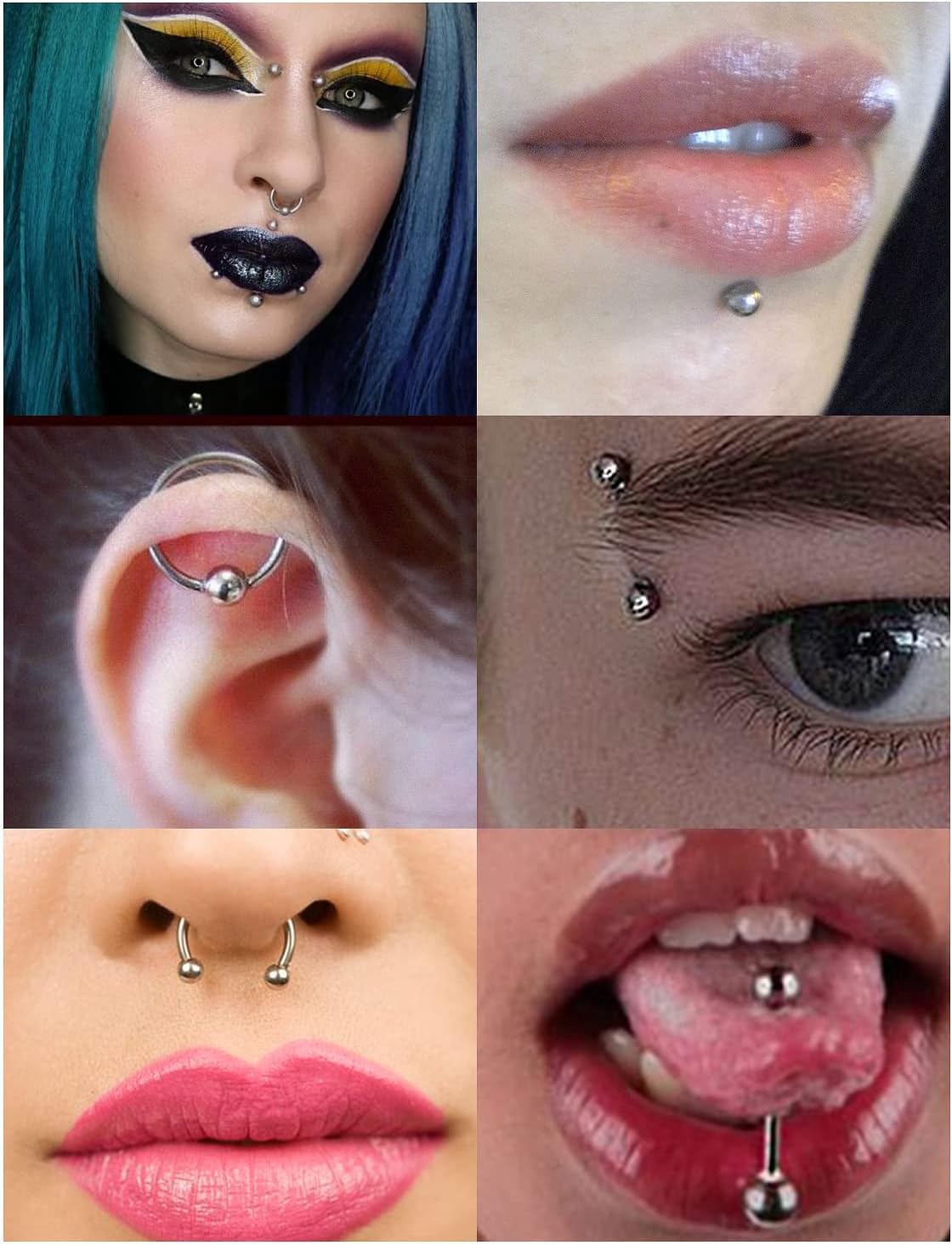 316L Surgical Steel Body Piercing Tools Kit - 9 Styles for Nose, Septum, Lip, Tongue & More