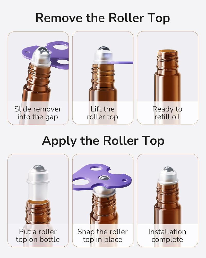 10ml Amber Essential Oil Roller Bottles, 24-Pack with Accessories - Leak-Proof