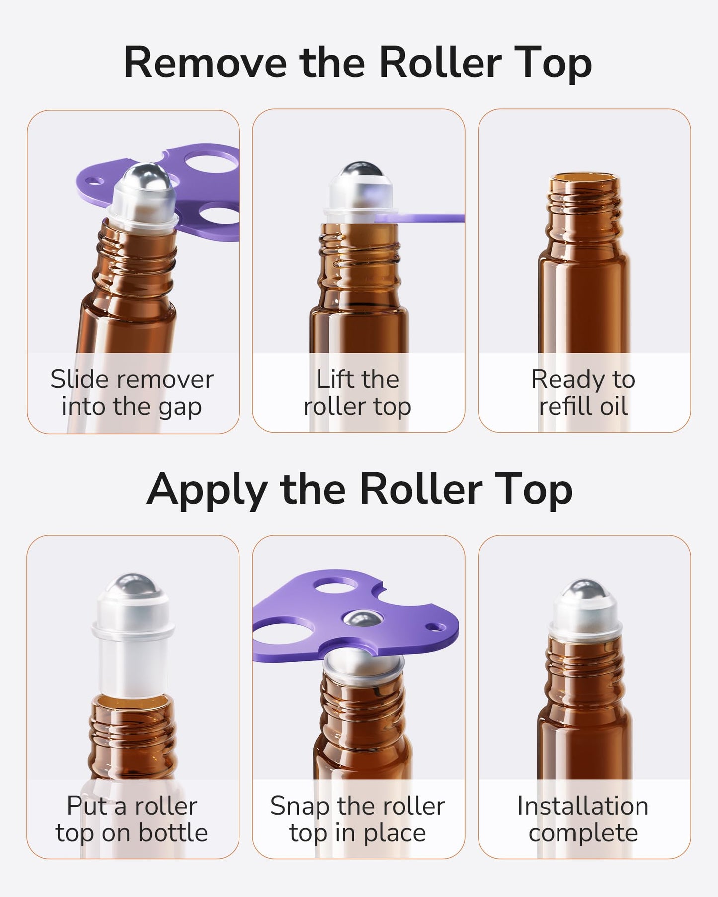 ULG Essential Oil Roller Bottles 48 Pack 10 ml Amber Glass Empty Bottles with Stainless Steel Roller Balls (10 extra balls, 4 Openers, 4 Droppers, 48 Waterproof Labels)