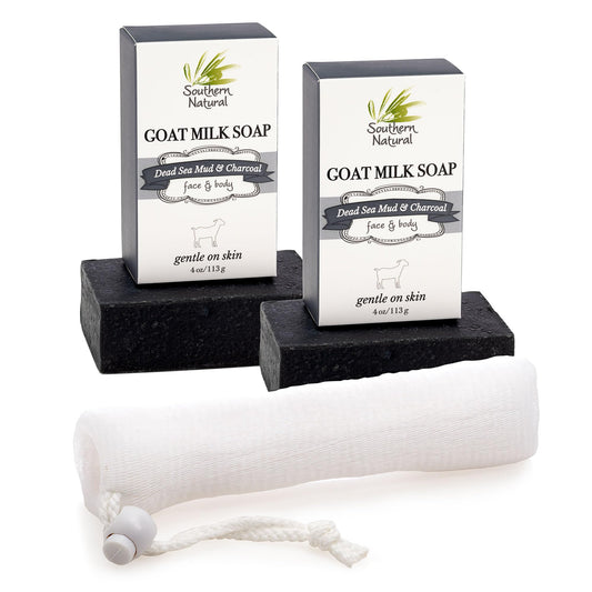 Southern Natural Handmade Activated Charcoal Soap Bar for Face & Body - Perfect for Sensitive Skin & Dry Skin Relief – With Dead Sea Mud, Goat Milk & Peppermint Essential Oil – 2 Pack, 4.5 oz