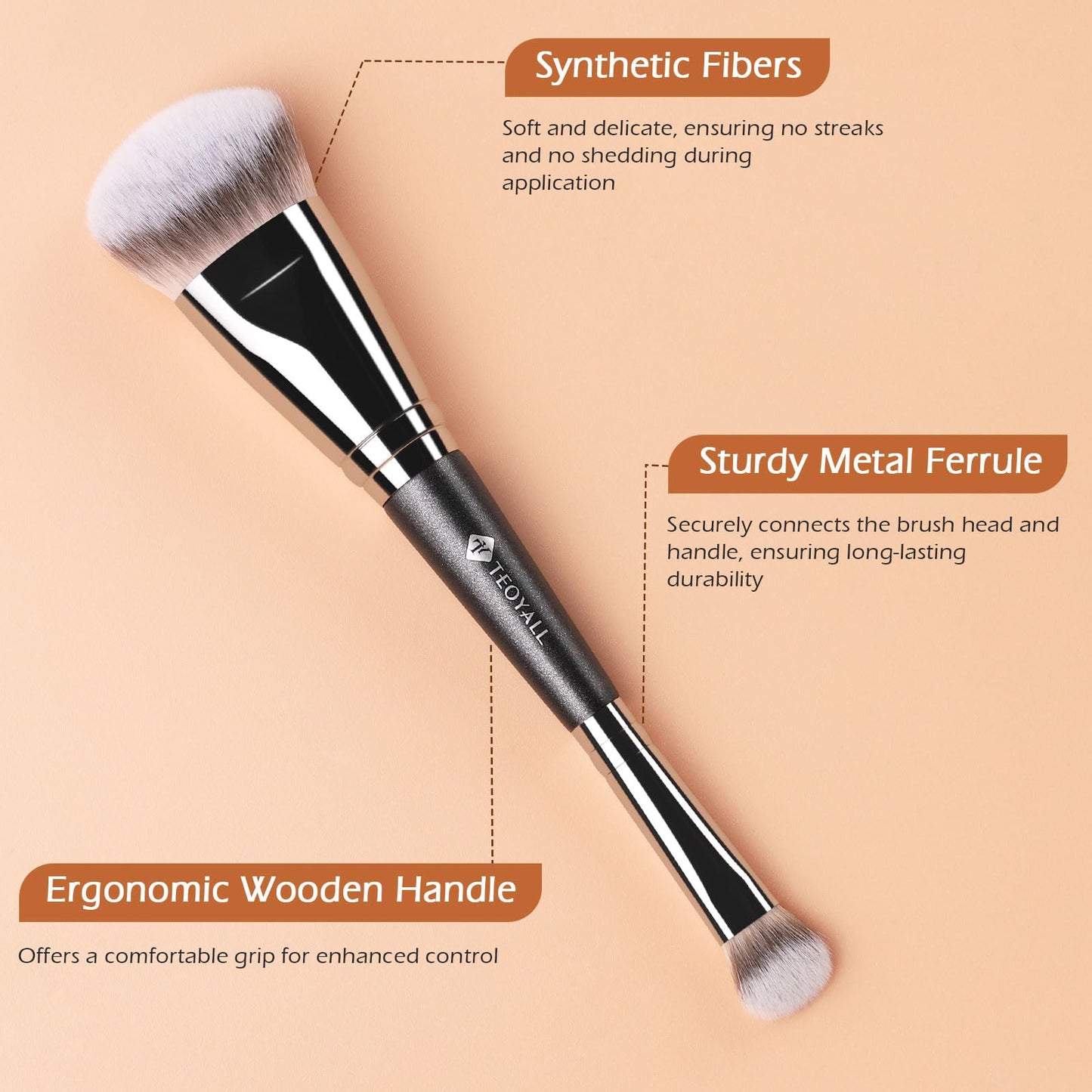 TEOYALL Dual-Ended Foundation Under Eye Concealer Brush, Sloped Angled Contour Synthetic Bristles for Liquid Cream Powder