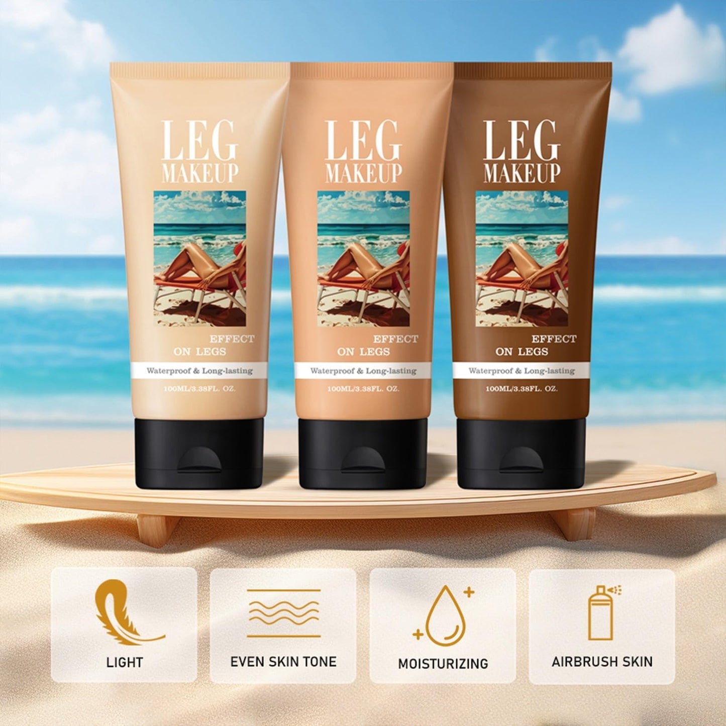 Leg Makeup Waterproof No Transfer,Leg Vein Cover Up Makeup with Brush,Body Scar Cover Up Tattoo Concealer for All Skin Tones (Medium)