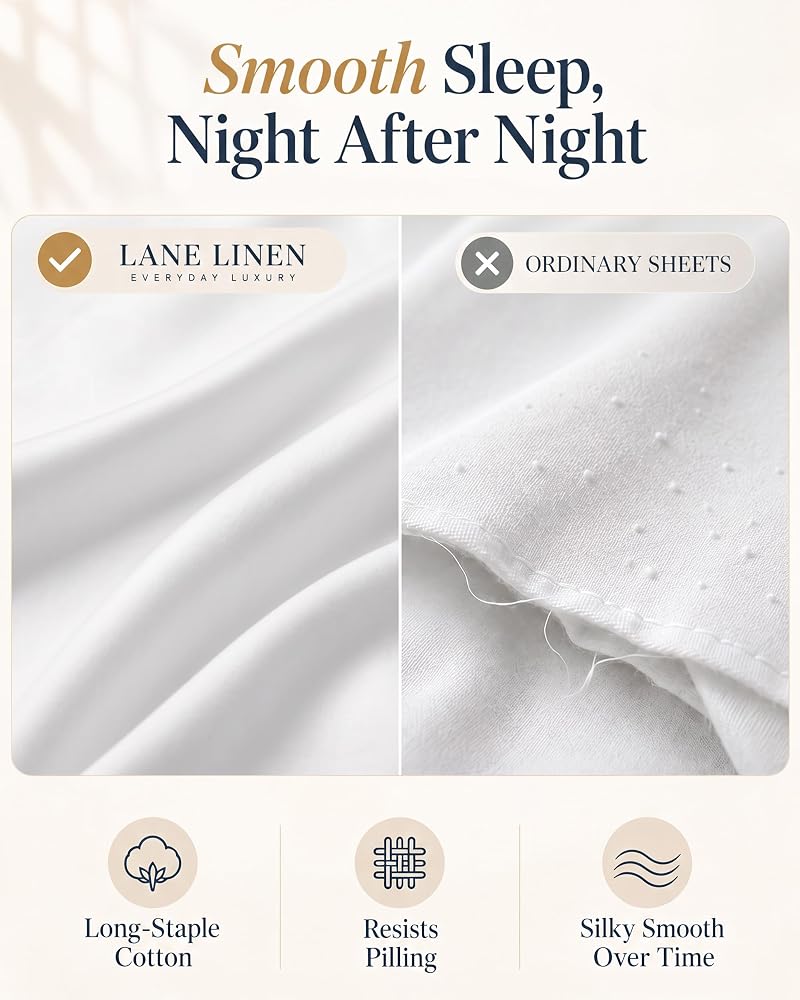 Lane Linen 450TC 100% Cotton Sateen King Sheets – White, Hotel Quality, 15" Deep Pocket (Variation: White+King)