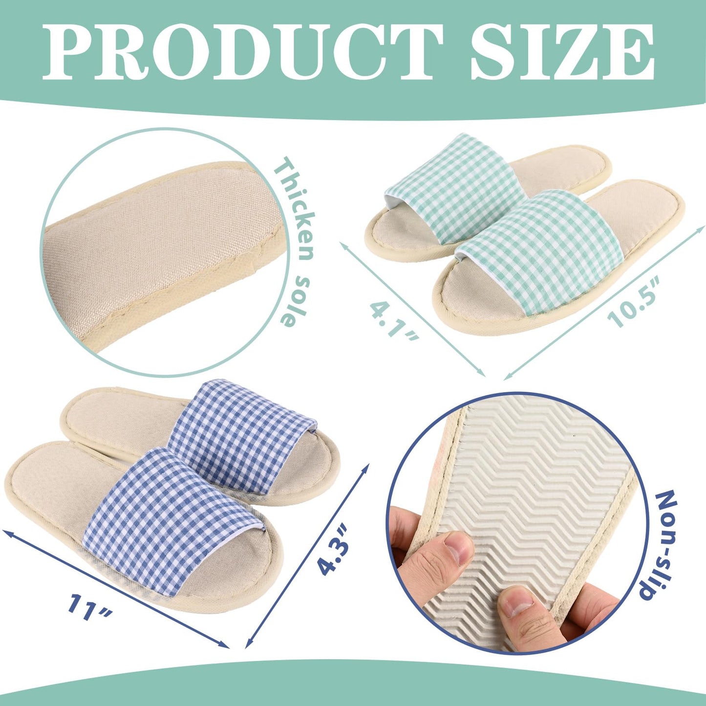 VAIPI 12 Pairs House Slippers for Guests, Disposable Breathable Open Toe Spa Slippers Washable Non Slip Indoor Slippers for Hotel Travel Home Bedroom, 6 Large Size + 6 Medium Size