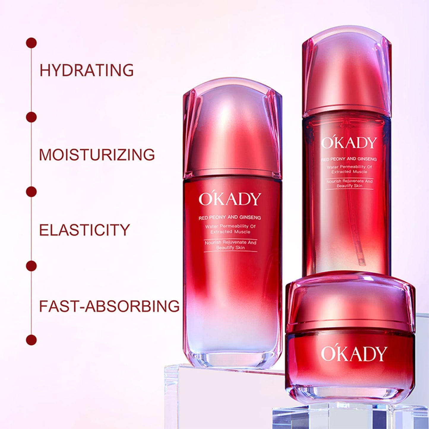 R RadiantRise Ginseng Anti-Aging Skincare Set For Women 6-In-1 Skin Care Kit Moisturizing Reviving Smooth Skin Valentine's Day Gift