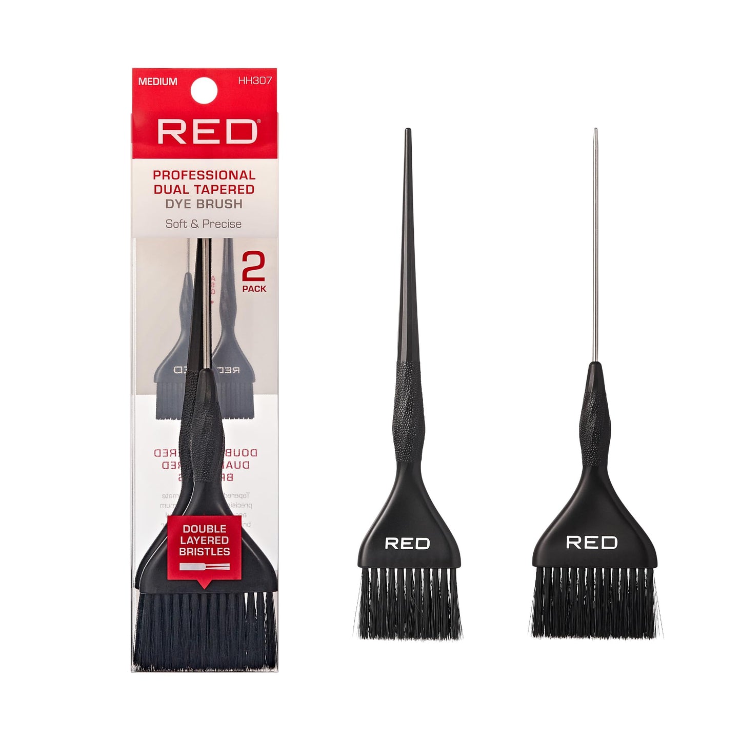 RED by Kiss Professional Dual Tapered Hair Dye Brush, Double Layered Bristles, Non-Slip Spiral Handle, Salon Precision Tool (Medium, 2PK)