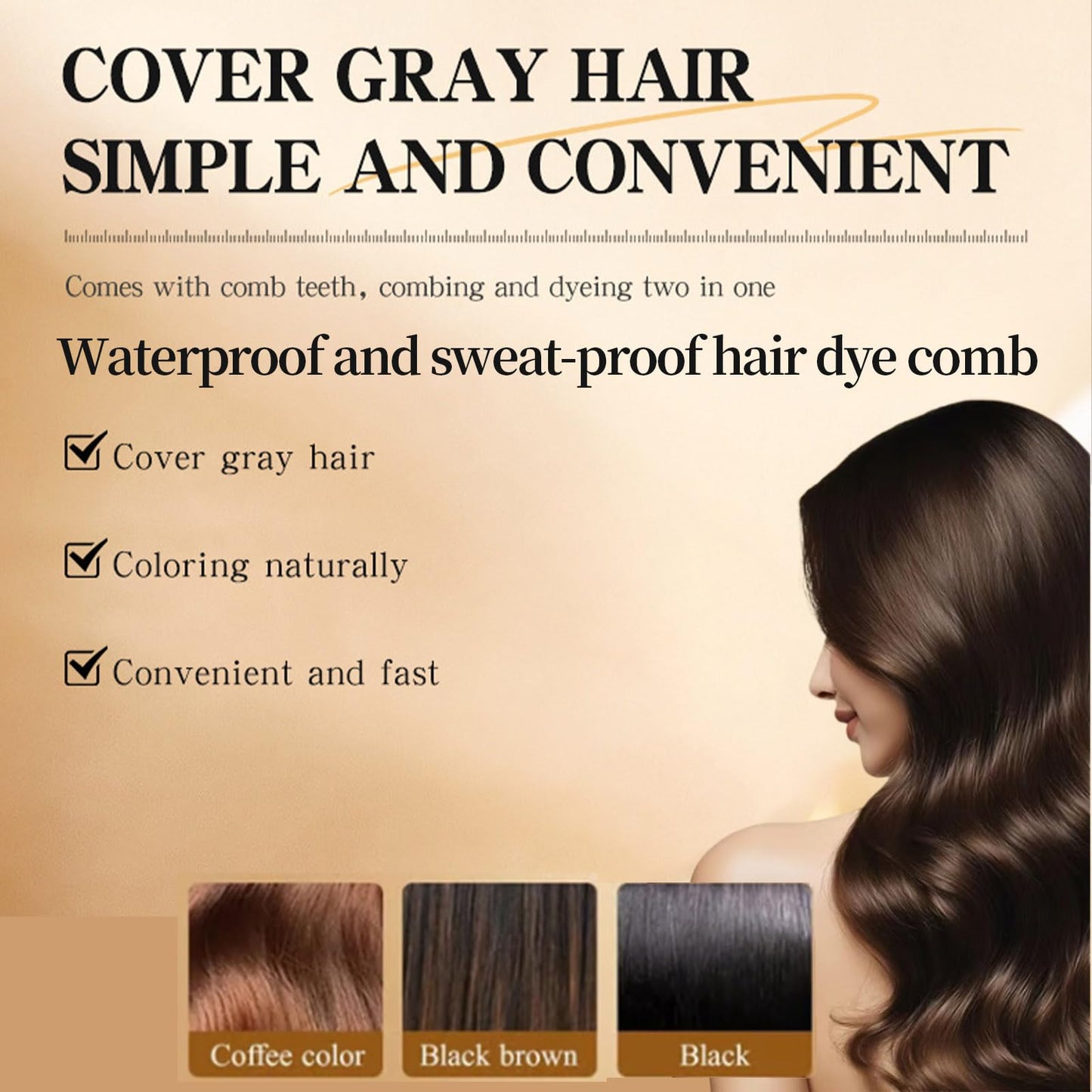 Portable Hair Dye Comb for Gray Hair Coverage, Waterproof and Sweatproof, Hair Dye Stick (Black Brown)