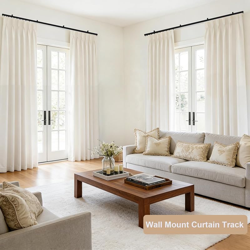 Ceiling Curtain Track System 9ft-12ft, Heavy Duty Wall/Ceiling Mount with Hooks & Clips - Black (Variation: Black+9ft - 12ft)