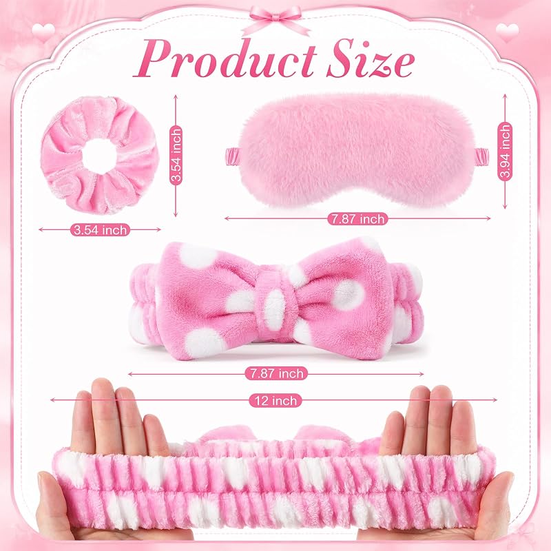 Spa Sleepover 36 Pcs Party Favors Set with Headbands, Eye Masks & Scrunchies - Pink