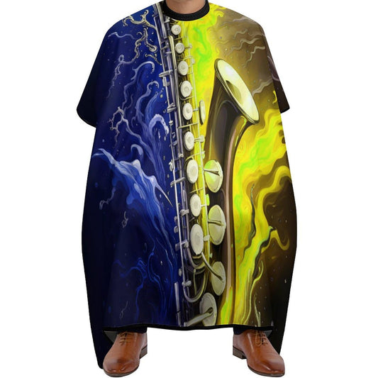 Extra Long Professional Salon Cape - Saxophone in Fire and Water Art Apron Haircuting Salon Cape Gown for Hair Cutting & Styling