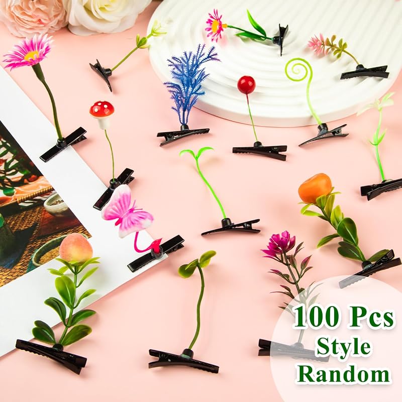 100 Pcs Sprout Clips Mixed Style Plant Hairpins - 50 Random Styles Mix 100 Pcs